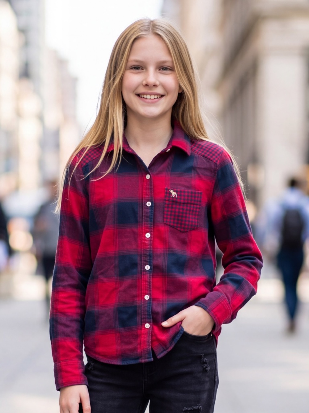 Abercrombie Kids red and blue plaid 100% cotton flannel shirt size 11/12